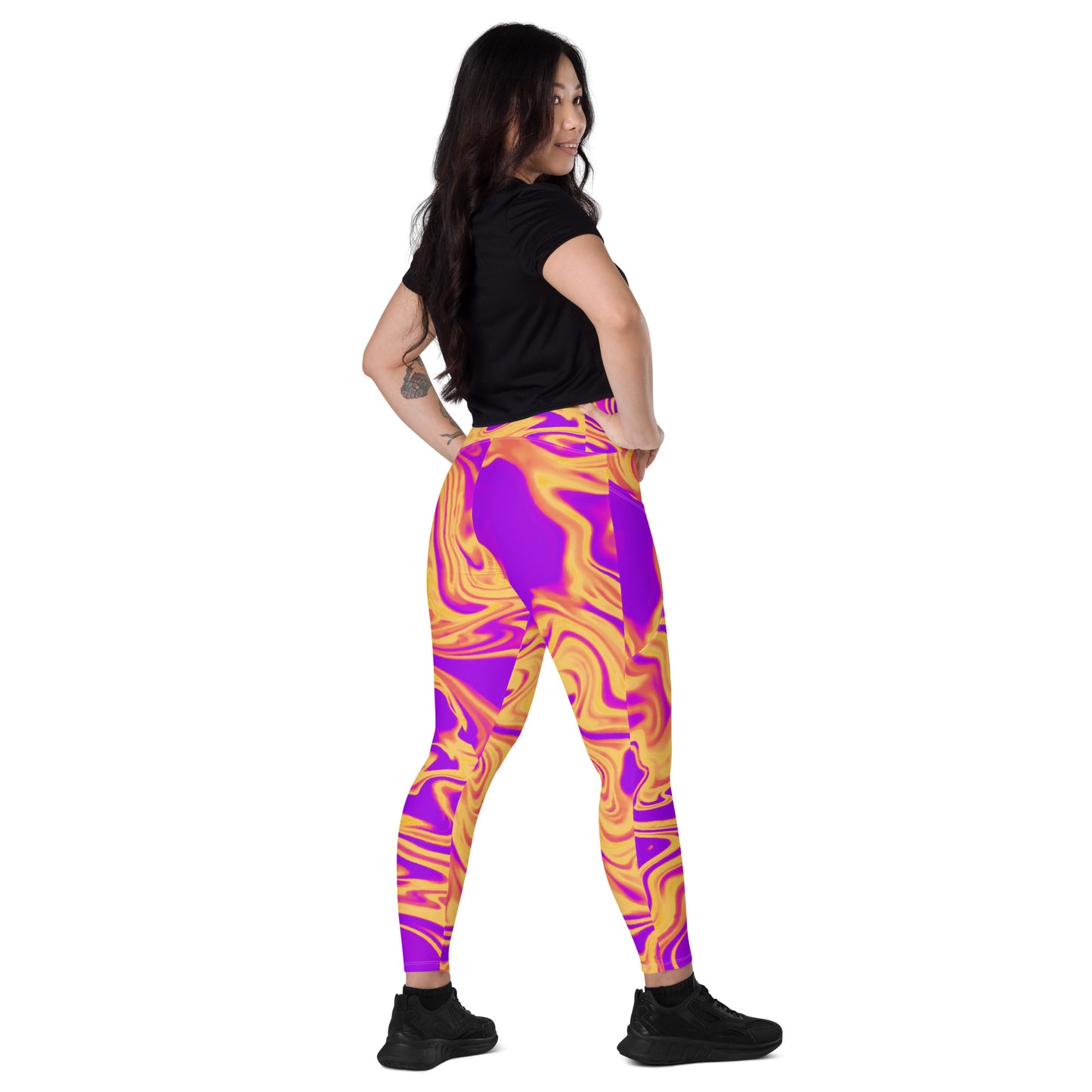 Cosmic Flow Women's Recycled Crossover Leggings With Pockets - FLAKOUT